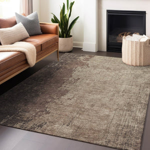 HomeRoots 10' Chocolate & Taupe Abstract Indoor Outdoor Area Rug - Durable, Washable, Modern Design for Any Space 625330