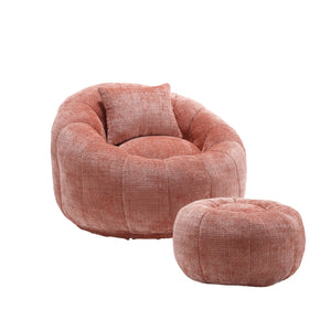 English Elm UNITED Cloud-Luxe Chenille Memory Foam Bean Bag Chair with Ottoman and Pillow for Ultimate Comfort Pink W1568P361686