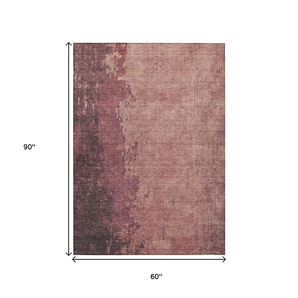 HomeRoots 5' X 8' Coral and Mauve Abstract Area Rug – Stylish, Washable, Versatile for Indoor & Outdoor Spaces 625332