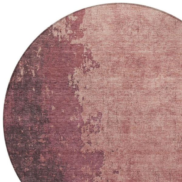 HomeRoots 8' Coral and Mauve Round Abstract Rug – Durable, Washable, Modern Design for Indoor & Outdoor Spaces 625333