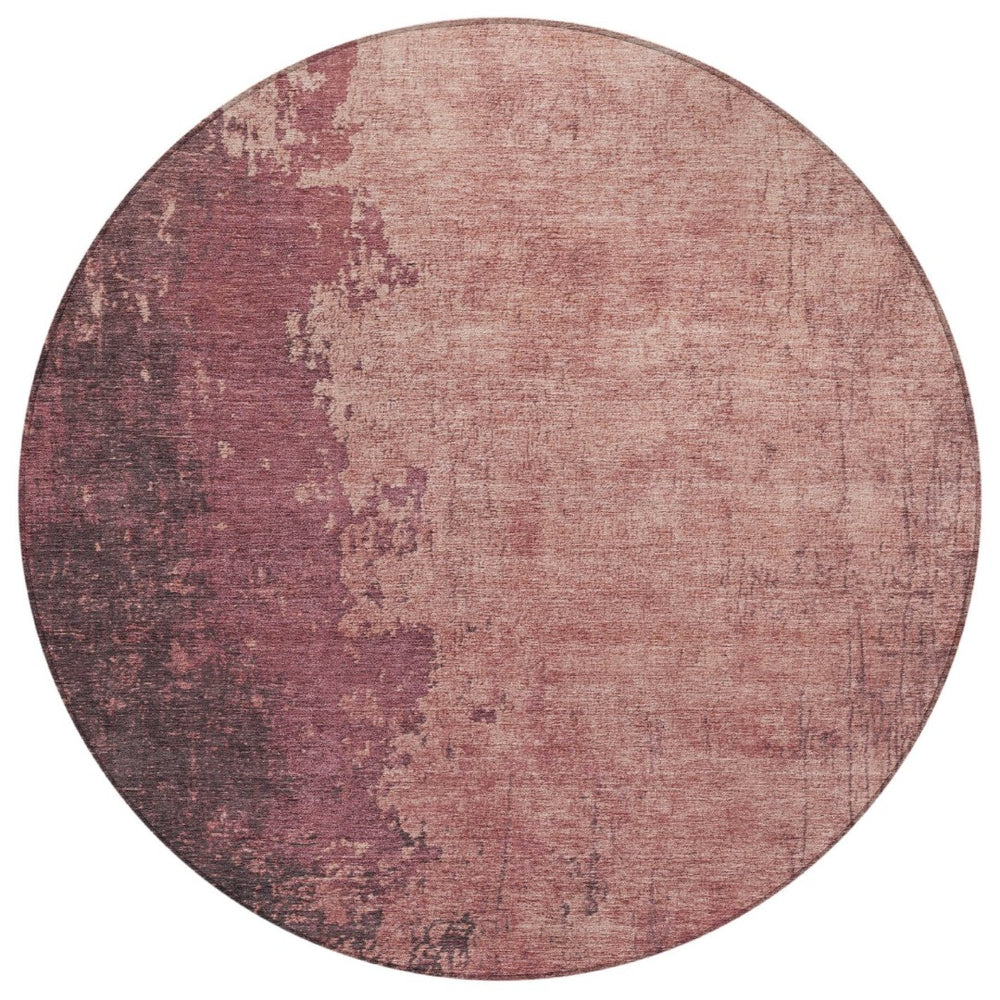 HomeRoots 8' Coral and Mauve Round Abstract Rug – Durable, Washable, Modern Design for Indoor & Outdoor Spaces 625333