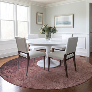 HomeRoots 8' Coral and Mauve Round Abstract Rug – Durable, Washable, Modern Design for Indoor & Outdoor Spaces 625333