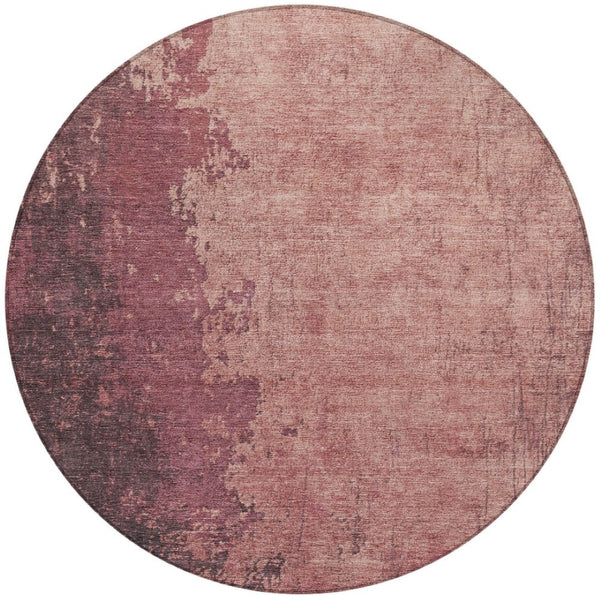 HomeRoots 8' Coral and Mauve Round Abstract Rug – Durable, Washable, Modern Design for Indoor & Outdoor Spaces 625333