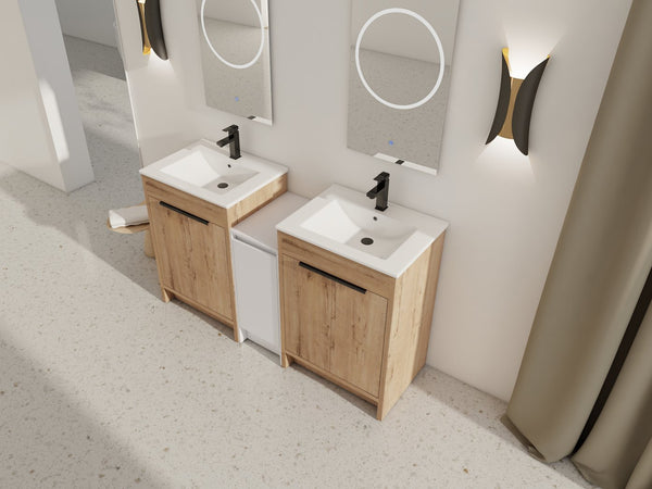 English Elm 60 Inch Freestanding Bathroom Vanity With Ceramic Sink, Soft-Close Doors & Ample Storage Solutions W999S00321