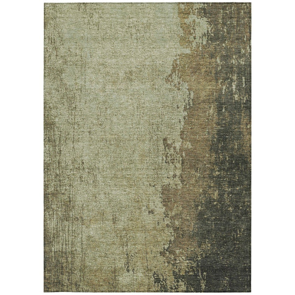 HomeRoots 5' X 8' Olive Green & Brown Abstract Area Rug – Stylish, Washable, Indoor/Outdoor, Durable Design! 625338