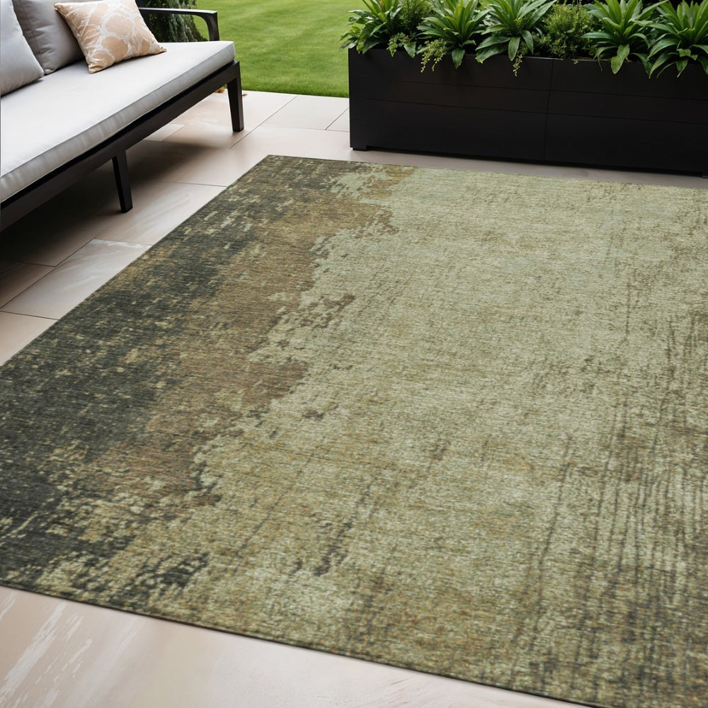 HomeRoots 5' X 8' Olive Green & Brown Abstract Area Rug – Stylish, Washable, Indoor/Outdoor, Durable Design! 625338