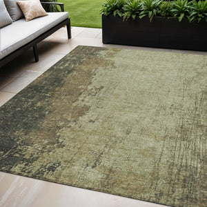 HomeRoots 5' X 8' Olive Green & Brown Abstract Area Rug – Stylish, Washable, Indoor/Outdoor, Durable Design! 625338