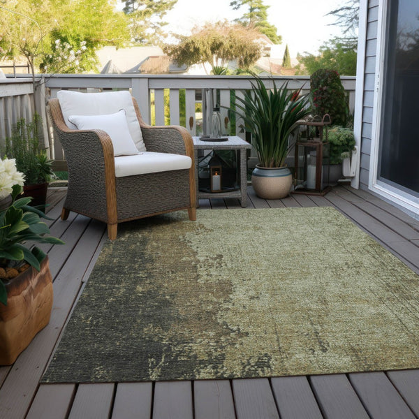 HomeRoots 5' X 8' Olive Green & Brown Abstract Area Rug – Stylish, Washable, Indoor/Outdoor, Durable Design! 625338