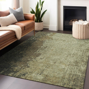 HomeRoots 5' X 8' Olive Green & Brown Abstract Area Rug – Stylish, Washable, Indoor/Outdoor, Durable Design! 625338