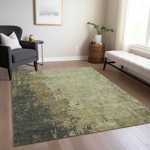 HomeRoots 5' X 8' Olive Green & Brown Abstract Area Rug – Stylish, Washable, Indoor/Outdoor, Durable Design! 625338