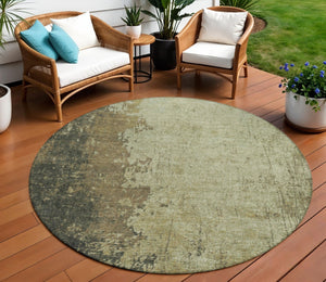 HomeRoots 8' Olive Green and Brown Round Abstract Area Rug - Stylish, Stain-Resistant, Washable for Indoor & Outdoor Use 625339