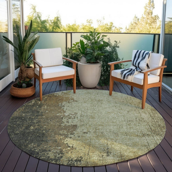 HomeRoots 8' Olive Green and Brown Round Abstract Area Rug - Stylish, Stain-Resistant, Washable for Indoor & Outdoor Use 625339