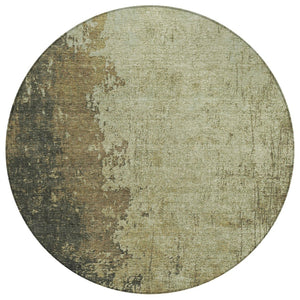 HomeRoots 8' Olive Green and Brown Round Abstract Area Rug - Stylish, Stain-Resistant, Washable for Indoor & Outdoor Use 625339