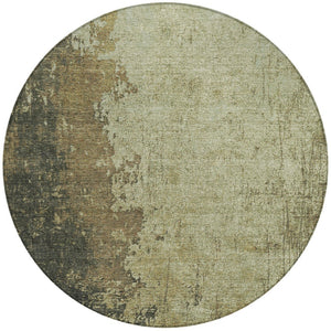 HomeRoots 8' Olive Green and Brown Round Abstract Area Rug - Stylish, Stain-Resistant, Washable for Indoor & Outdoor Use 625339
