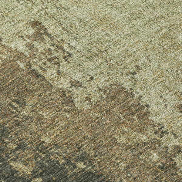 HomeRoots 8' Olive Green and Brown Round Abstract Area Rug - Stylish, Stain-Resistant, Washable for Indoor & Outdoor Use 625339