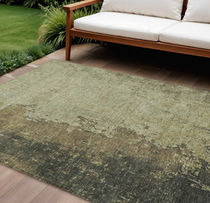 HomeRoots 8' X 10' Abstract Olive Green & Brown Washable Rug - Versatile for Indoor & Outdoor Spaces, Durable Design 625340