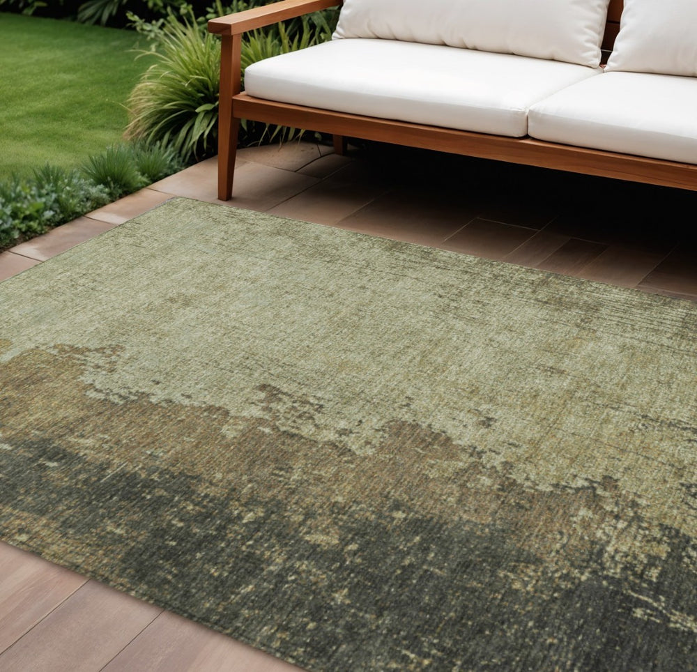 HomeRoots 10' Stylish Olive Green & Brown Abstract Area Rug – Durable, Washable for Indoor/Outdoor Use! 625342