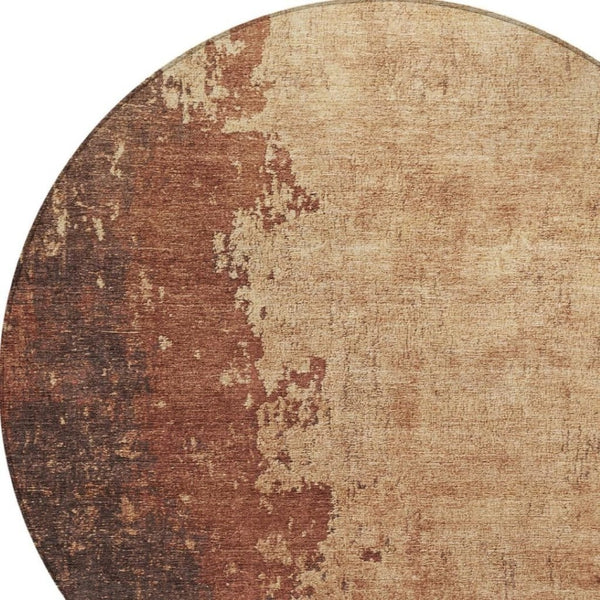 HomeRoots 8' Rust and Copper Round Abstract Area Rug - Stylish, Washable, Durable for Indoor & Outdoor Use 625345