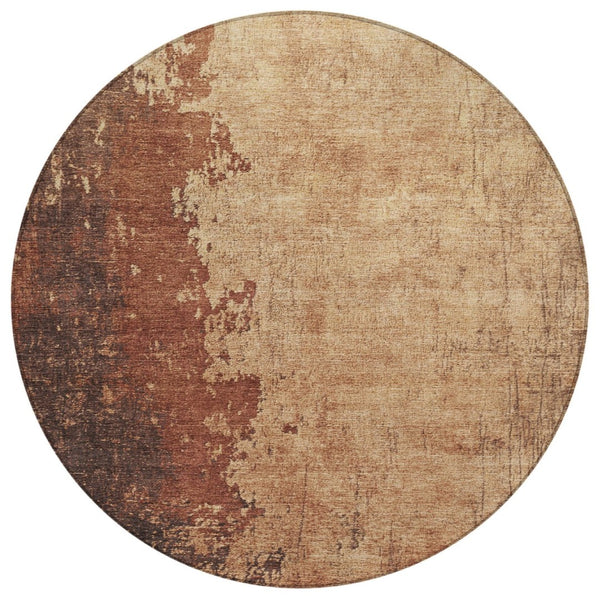 HomeRoots 8' Rust and Copper Round Abstract Area Rug - Stylish, Washable, Durable for Indoor & Outdoor Use 625345