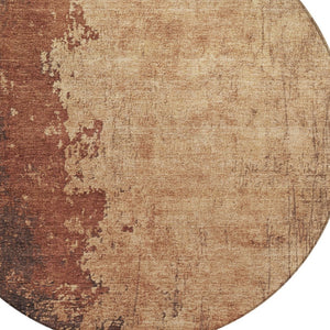 HomeRoots 8' Rust and Copper Round Abstract Area Rug - Stylish, Washable, Durable for Indoor & Outdoor Use 625345