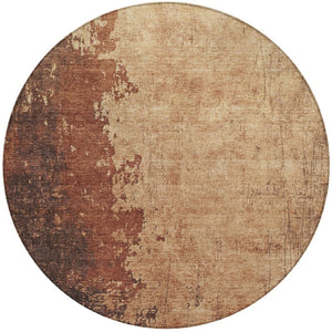 HomeRoots 8' Rust and Copper Round Abstract Area Rug - Stylish, Washable, Durable for Indoor & Outdoor Use 625345
