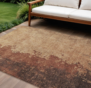 HomeRoots 10' Rust & Copper Abstract Area Rug - Washable, Durable, Indoor/Outdoor, Perfect for High-Traffic Areas! 625348