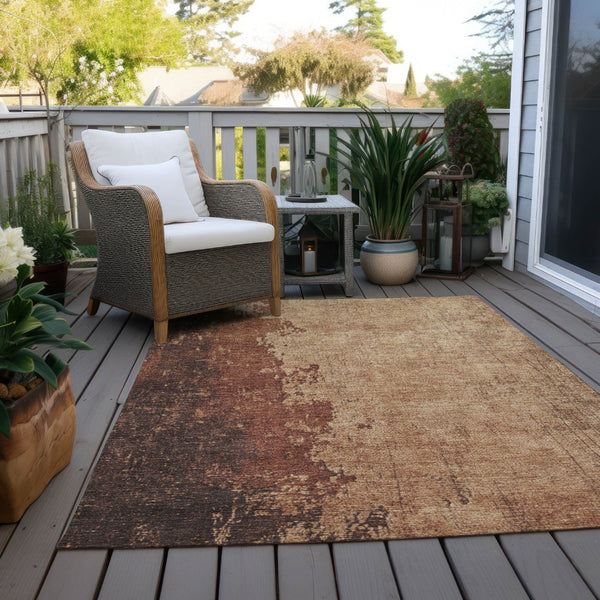 HomeRoots 10' Rust & Copper Abstract Area Rug - Washable, Durable, Indoor/Outdoor, Perfect for High-Traffic Areas! 625348