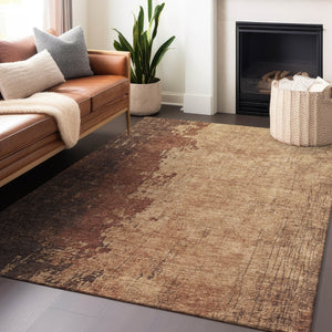 HomeRoots 10' Rust & Copper Abstract Area Rug - Washable, Durable, Indoor/Outdoor, Perfect for High-Traffic Areas! 625348