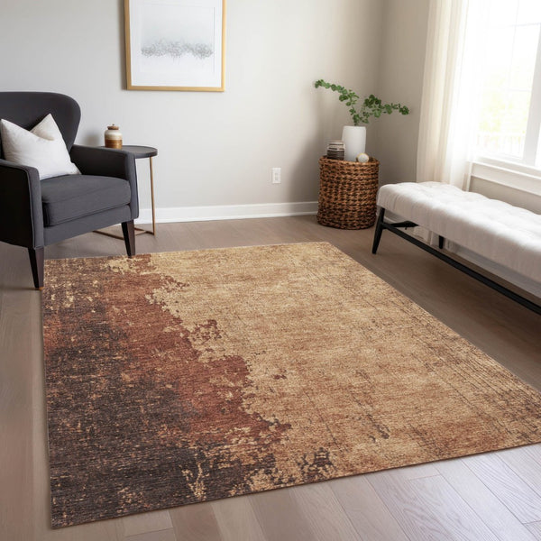 HomeRoots 10' Rust & Copper Abstract Area Rug - Washable, Durable, Indoor/Outdoor, Perfect for High-Traffic Areas! 625348