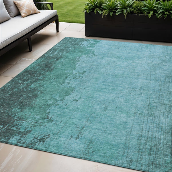 HomeRoots 5' Teal Blue and Aqua Abstract Area Rug - Durable, Washable, Stylish for Indoor & Outdoor Spaces 625350