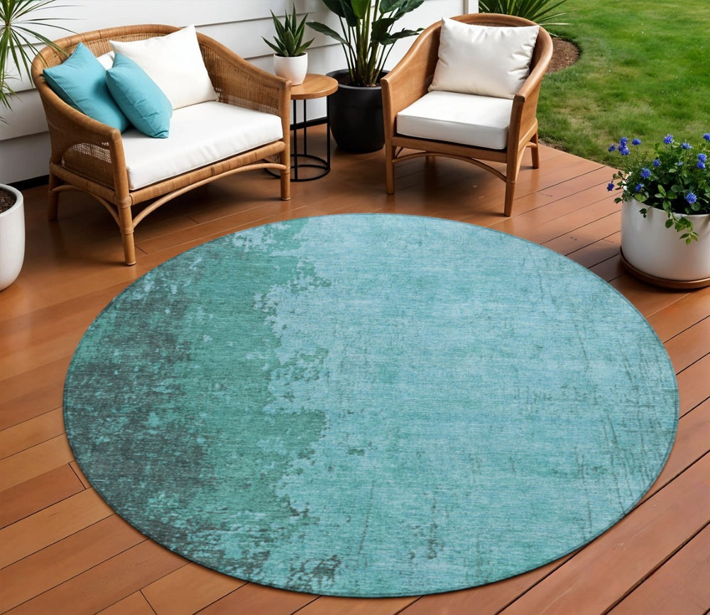 HomeRoots 8' Teal Blue Aqua Round Rug - Washable, Durable, Stylish Indoor/Outdoor Area Rug for High Traffic Spaces 625351