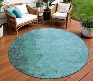 HomeRoots 8' Teal Blue Aqua Round Rug - Washable, Durable, Stylish Indoor/Outdoor Area Rug for High Traffic Spaces 625351