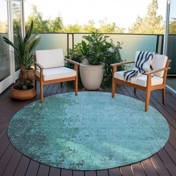 HomeRoots 8' Teal Blue Aqua Round Rug - Washable, Durable, Stylish Indoor/Outdoor Area Rug for High Traffic Spaces 625351