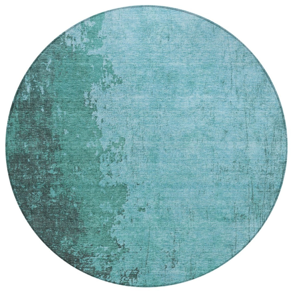 HomeRoots 8' Teal Blue Aqua Round Rug - Washable, Durable, Stylish Indoor/Outdoor Area Rug for High Traffic Spaces 625351