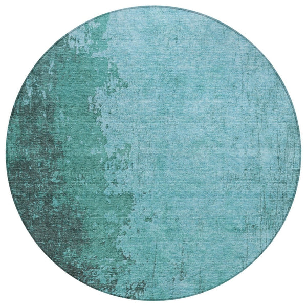 HomeRoots 8' Teal Blue Aqua Round Rug - Washable, Durable, Stylish Indoor/Outdoor Area Rug for High Traffic Spaces 625351
