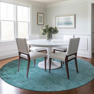 HomeRoots 8' Teal Blue Aqua Round Rug - Washable, Durable, Stylish Indoor/Outdoor Area Rug for High Traffic Spaces 625351
