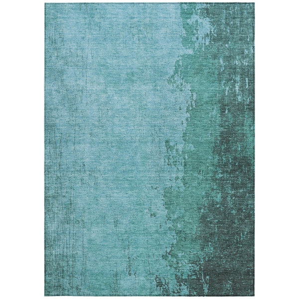 HomeRoots 8' X 10' Teal Blue & Aqua Abstract Area Rug - Durable, Washable, Indoor/Outdoor for Modern Spaces 625352