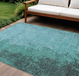 HomeRoots 8' X 10' Teal Blue & Aqua Abstract Area Rug - Durable, Washable, Indoor/Outdoor for Modern Spaces 625352
