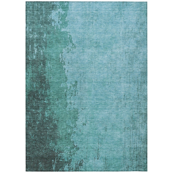 HomeRoots 8' X 10' Teal Blue & Aqua Abstract Area Rug - Durable, Washable, Indoor/Outdoor for Modern Spaces 625352