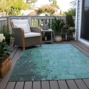 HomeRoots 8' X 10' Teal Blue & Aqua Abstract Area Rug - Durable, Washable, Indoor/Outdoor for Modern Spaces 625352