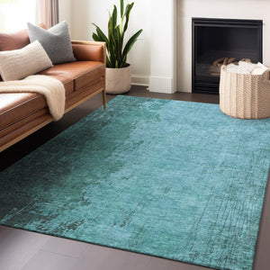 HomeRoots 8' X 10' Teal Blue & Aqua Abstract Area Rug - Durable, Washable, Indoor/Outdoor for Modern Spaces 625352
