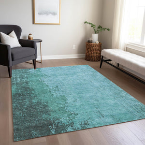 HomeRoots 8' X 10' Teal Blue & Aqua Abstract Area Rug - Durable, Washable, Indoor/Outdoor for Modern Spaces 625352