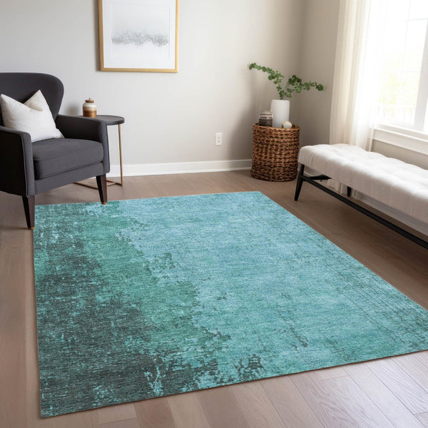 HomeRoots 8' X 10' Teal Blue & Aqua Abstract Area Rug - Durable, Washable, Indoor/Outdoor for Modern Spaces 625352