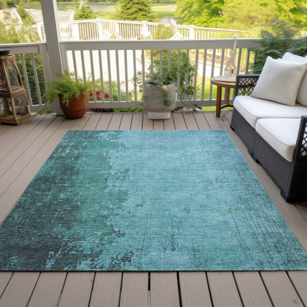 HomeRoots 8' X 10' Teal Blue & Aqua Abstract Area Rug - Durable, Washable, Indoor/Outdoor for Modern Spaces 625352