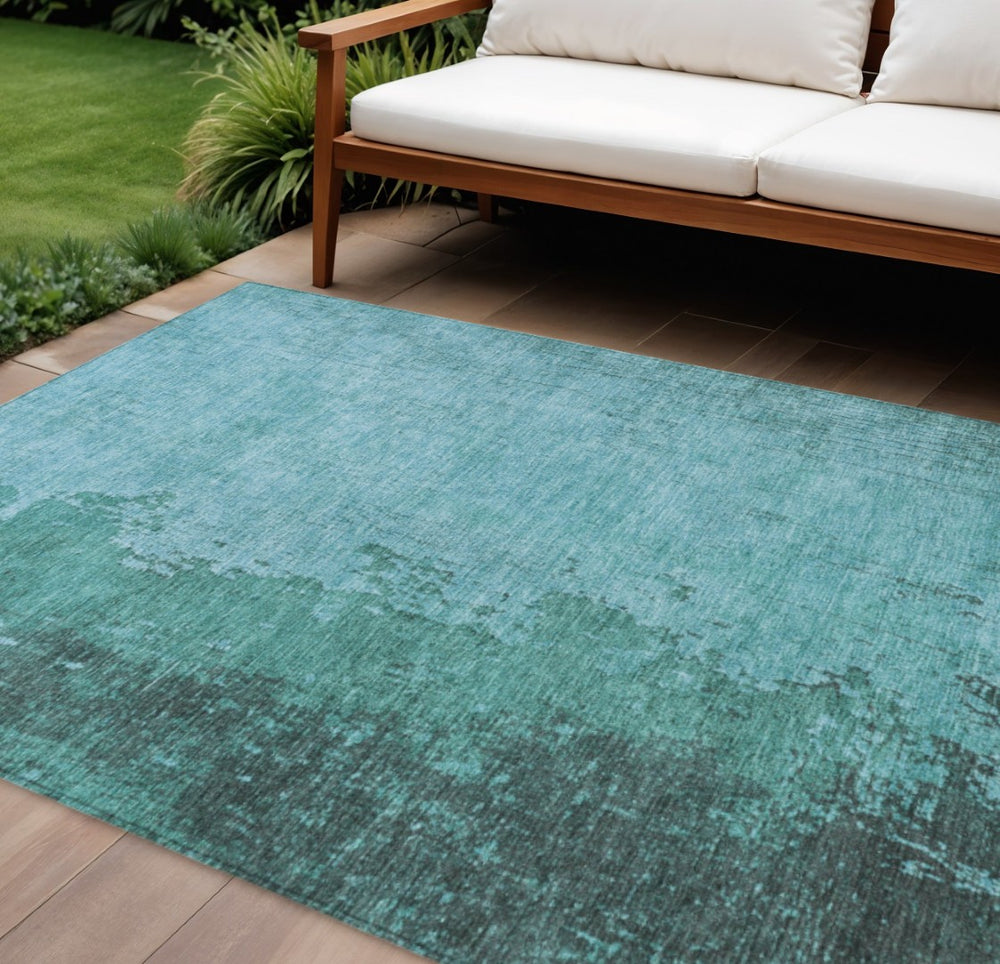 HomeRoots 9' X 12' Teal Blue Aqua Abstract Area Rug – Stylish, Washable, Indoor/Outdoor, Pet-Friendly Design! 625353