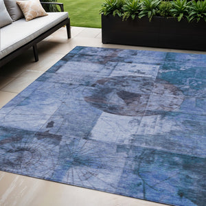 HomeRoots 5' X 8' Blue Abstract Area Rug - Stylish, Washable, Indoor/Outdoor, Stain-Resistant, Durable Design 625362