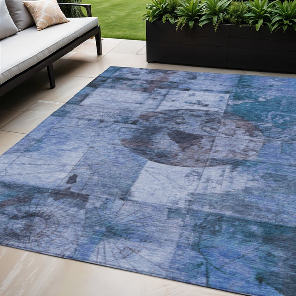 HomeRoots 5' X 8' Blue Abstract Area Rug - Stylish, Washable, Indoor/Outdoor, Stain-Resistant, Durable Design 625362