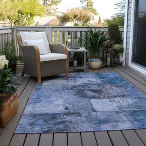 HomeRoots 5' X 8' Blue Abstract Area Rug - Stylish, Washable, Indoor/Outdoor, Stain-Resistant, Durable Design 625362