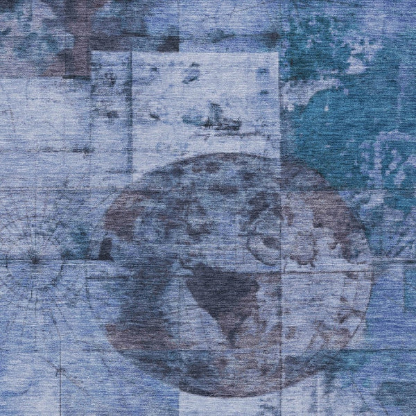 HomeRoots 5' X 8' Blue Abstract Area Rug - Stylish, Washable, Indoor/Outdoor, Stain-Resistant, Durable Design 625362