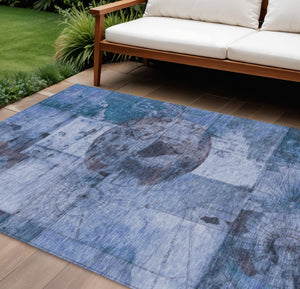 HomeRoots 10' Blue & Sky Blue Abstract Area Rug - Durable, Washable Design for Indoor & Outdoor Spaces! 625366